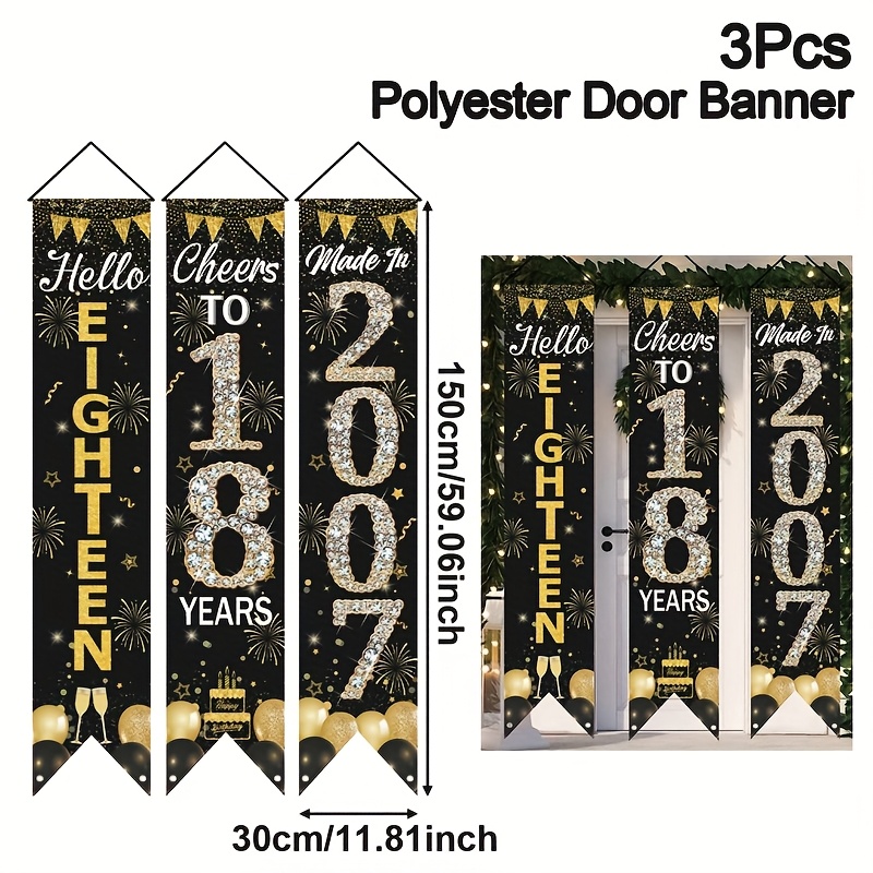 2D 3Pcs 18th Birthday Door Ban - đánh giá và giá Party Banner Gold